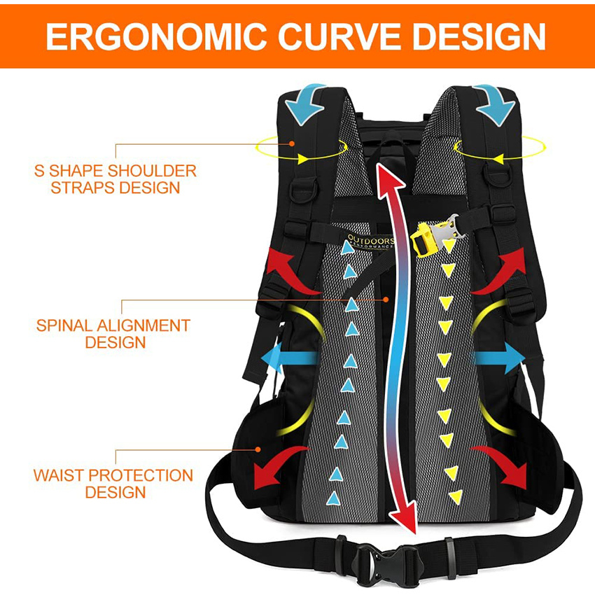 Рюкзак для кемпинга с водонепроницаемым чехлом от дождя для занятий спортом на открытом воздухе Рюкзак для путешествий с регулируемым нагрудным и набедренным ремнем для скалолазания Рюкзак для кемпинга и туризма