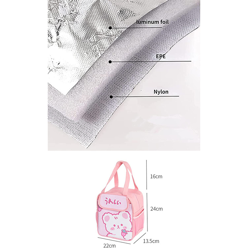 Детская коробка для обеда для девочек, изолированная милая женская сумка с медведем для сохранения тепла, сумка для обеда для школьных рабочих пикников