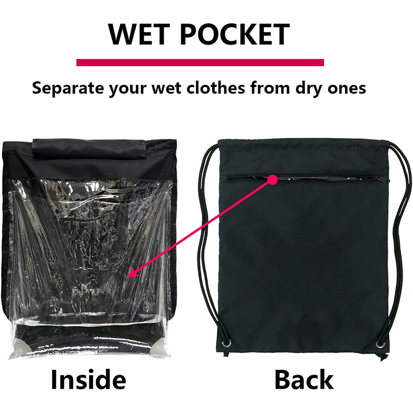 Packable Drawstring Sackpack Wet Pocket с застежкой-молнией и сетчатыми карманами для бутылок с водой Спортивная сумка RJ196206