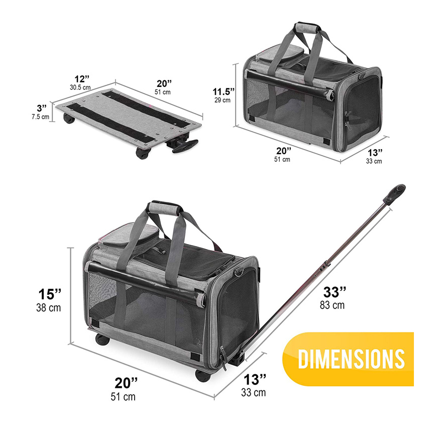 Переноска для домашних животных со съемными колесами для маленьких и средних собак, кошек