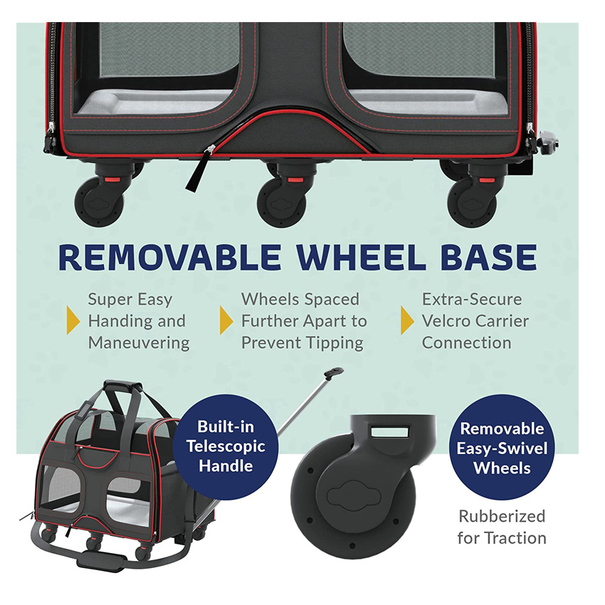 Переноска для домашних животных со съемными колесами Мягкая сумка для переноски собак и кошек с телескопической ручкой для ходьбы