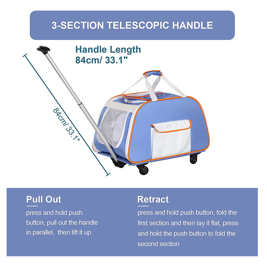 Переноска для домашних животных с колесами для маленьких собак Складная переноска для собак среднего размера с телескопической ручкой