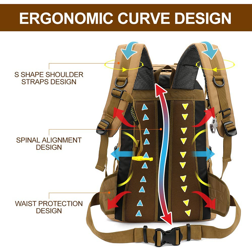Рюкзак для кемпинга с водонепроницаемым дорожным рюкзаком для занятий спортом на открытом воздухе с регулируемым нагрудным ремнем и набедренным ремнем для альпинистской сумки