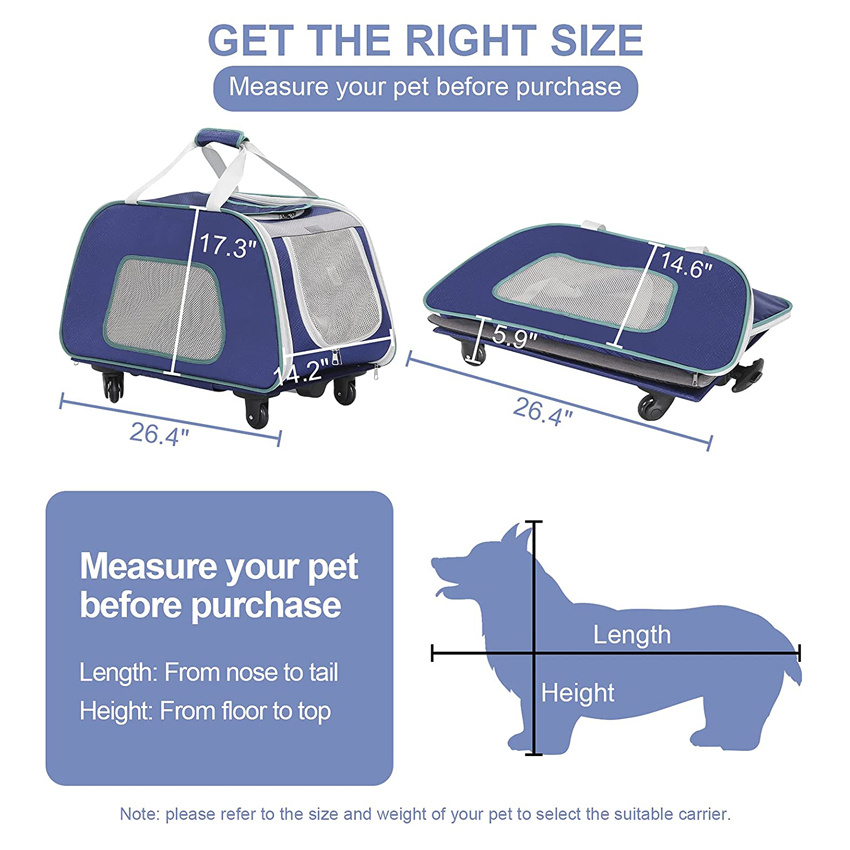 Перевозка для домашних животных на колесиках Складная и дышащая дорожная сумка на колесиках