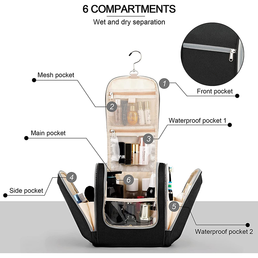 Подвесная дорожная сумка для туалетных принадлежностей для женщин и мужчин, 6 отделений-органайзеров, очень большая сумка для туалетных принадлежностей Водостойкие косметички RJ21693