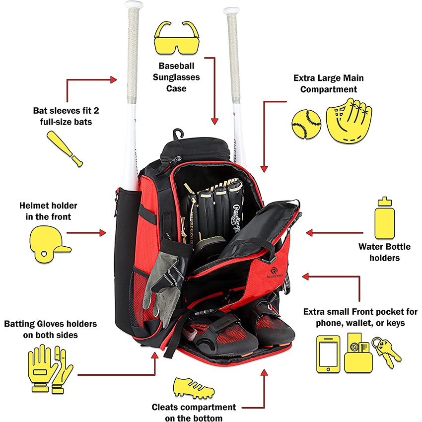 Унисекс сумка для летучих мышей для бейсбола, софтбола и снаряжения и снаряжения для мальчиков и девочек, молодежи и взрослых - вмещает 4 биты, футляр для солнцезащитных очков Baseball Bags RJ19660